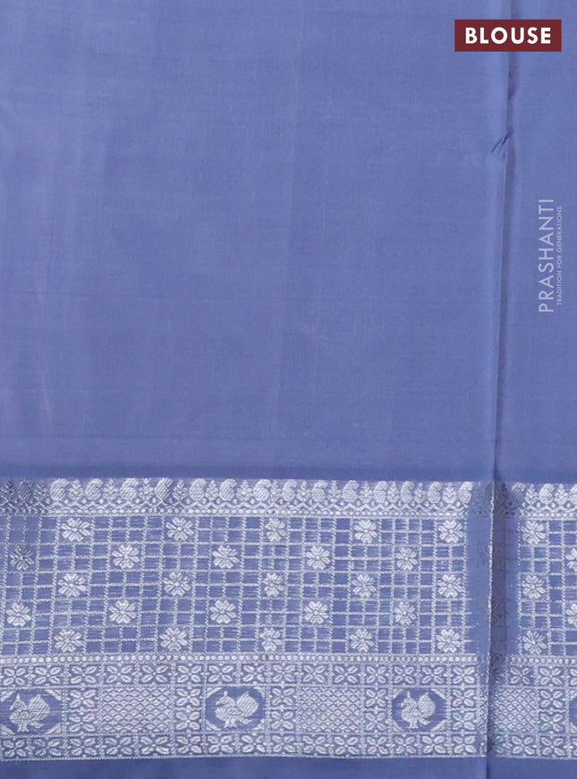 Venkatagiri silk saree beige and grey with allover silver zari weaves and silver zari woven border