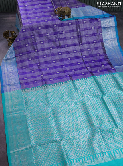 Venkatagiri silk saree blue and dual shade of teal green with allover silver zari woven brocade weaves and rich annam zari woven border