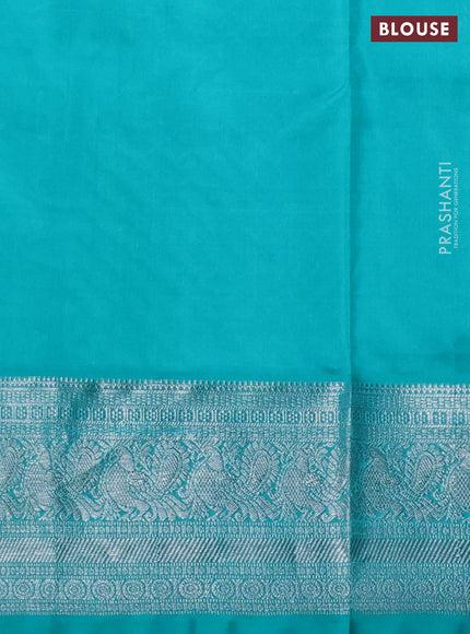 Venkatagiri silk saree blue and dual shade of teal green with allover silver zari woven brocade weaves and rich annam zari woven border