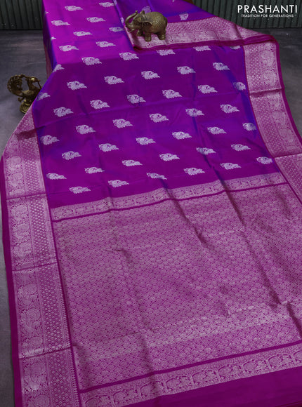 Venkatagiri silk saree purple and pink with silver zari woven peacock buttas and silver zari woven border
