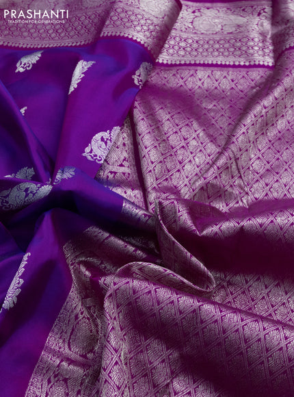 Venkatagiri silk saree purple and pink with silver zari woven peacock buttas and silver zari woven border