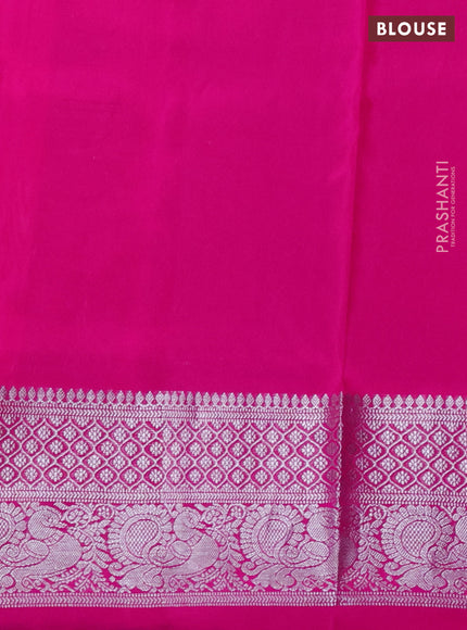 Venkatagiri silk saree purple and pink with silver zari woven peacock buttas and silver zari woven border