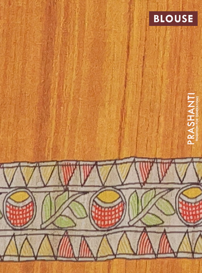 Semi tussar saree mustard yellow and beige with butta prints and madhubani printed pallu