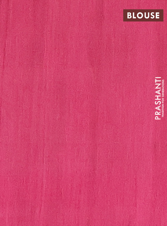 Semi tussar saree green and pink with bandhini butta prints and madhubani printed pallu