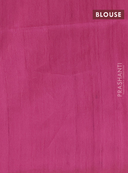 Semi tussar saree green and magenta pink with bandhini butta prints and madhubani printed pallu