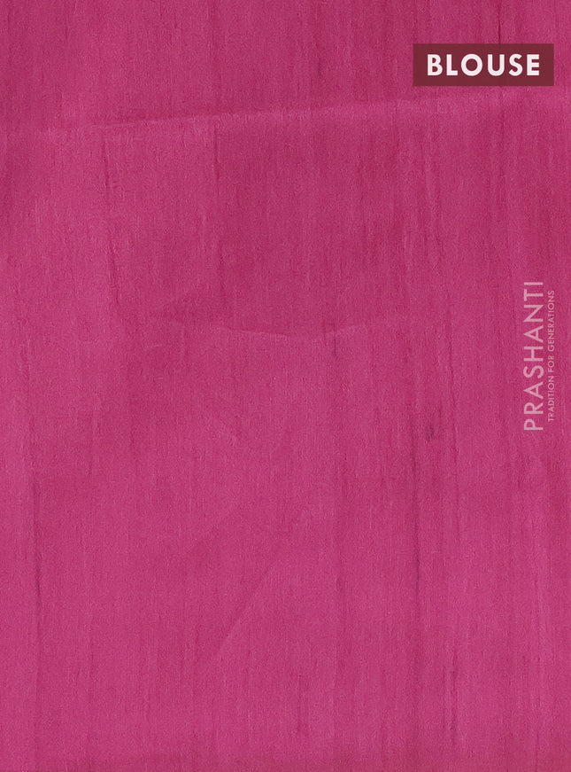 Semi tussar saree green and magenta pink with bandhini butta prints and madhubani printed pallu