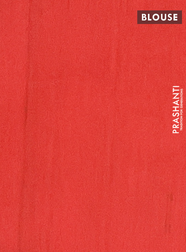 Semi tussar saree bluish grey and red with bandhini butta prints and madhubani printed pallu