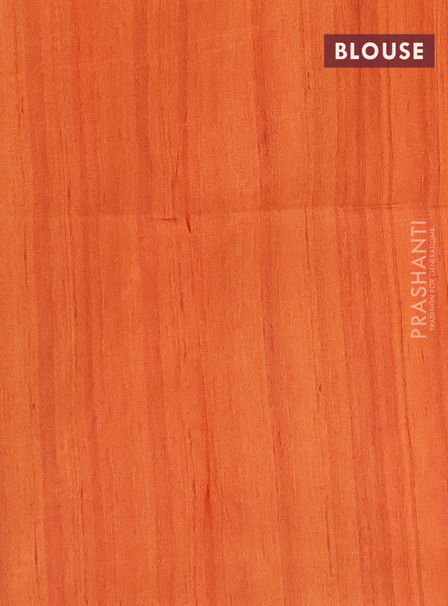 Semi tussar saree orange and beige with butta prints and madhubani printed pallu