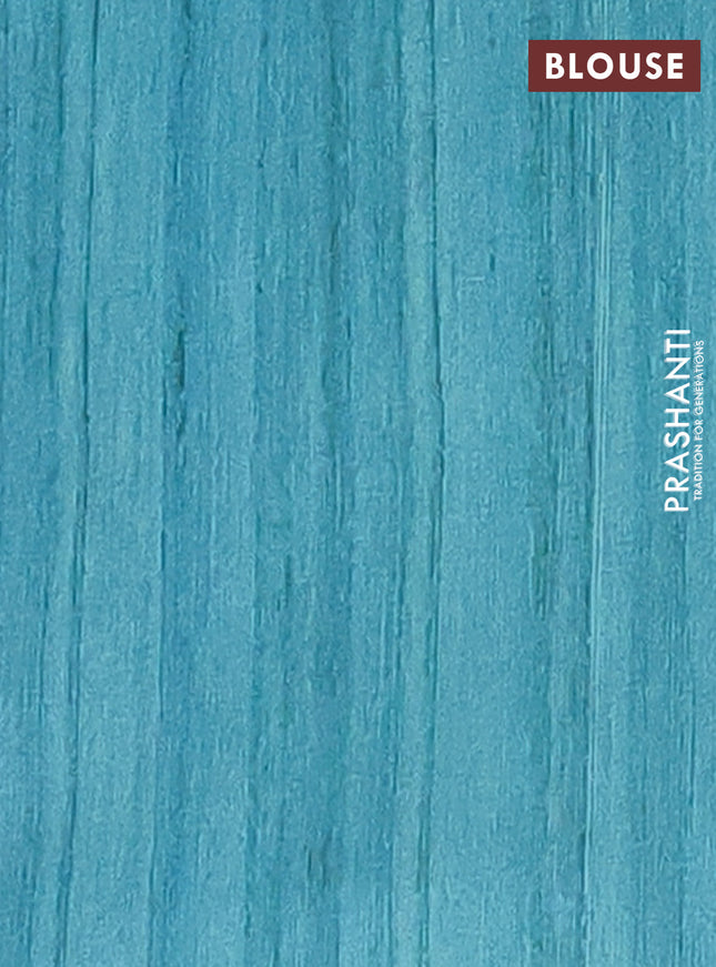 Semi tussar saree teal blue and beige with butta prints and madhubani printed pallu