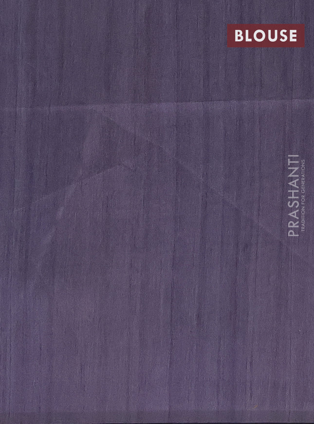 Semi tussar saree deep jamun and beige with butta prints and madhubani printed pallu