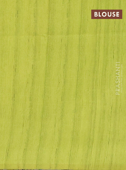 Semi tussar saree fluorescent green and beige with butta prints and madhubani printed pallu