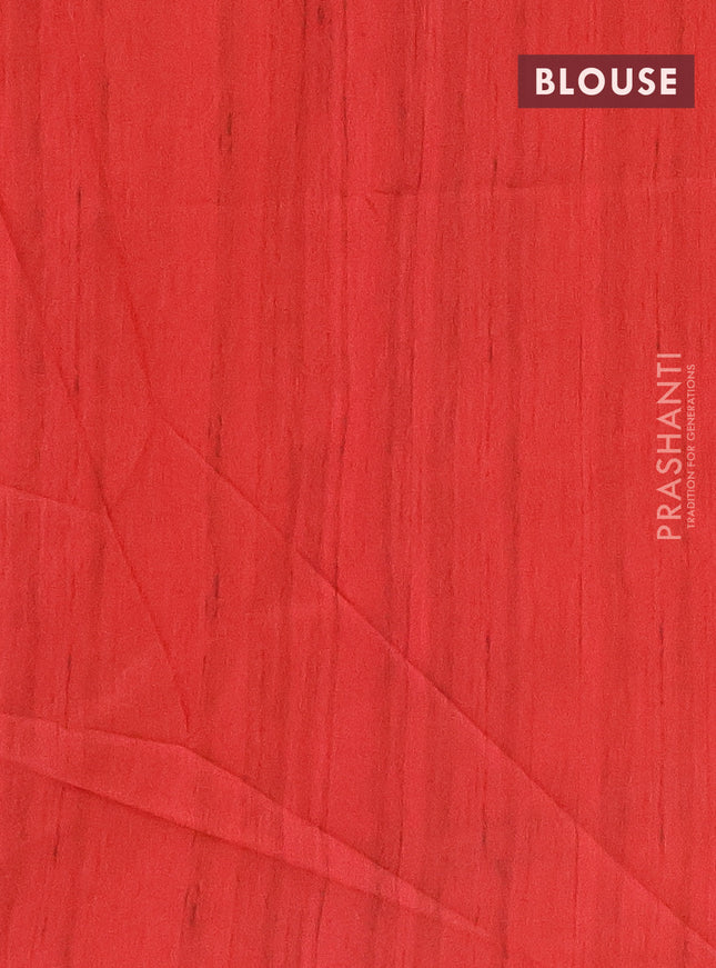 Semi tussar saree red and beige with butta prints and madhubani printed pallu