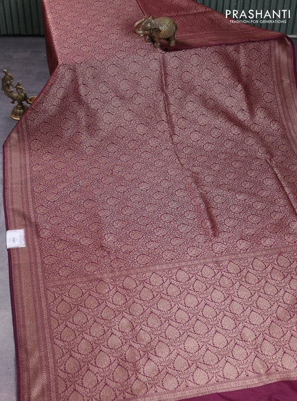 Banarasi semi silk saree wine shade with allover thread & zari weaves and woven border
