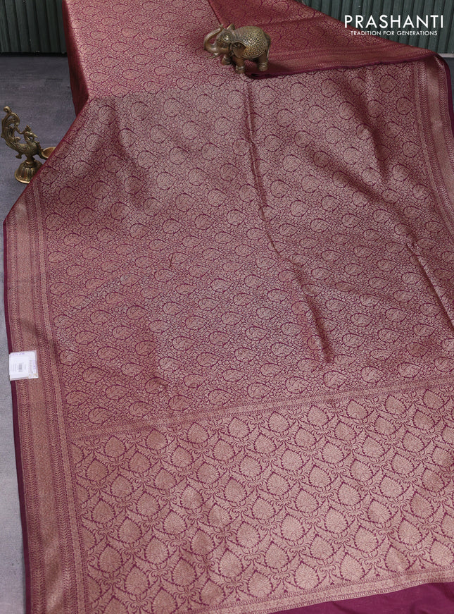 Banarasi semi silk saree wine shade with allover thread & zari weaves and woven border