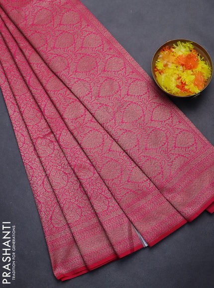 Banarasi semi silk saree pink with allover thread & zari weaves and woven border