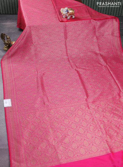 Banarasi semi silk saree pink with allover thread & zari weaves and woven border