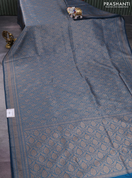 Banarasi semi silk saree cs blue with allover thread & zari weaves and woven border