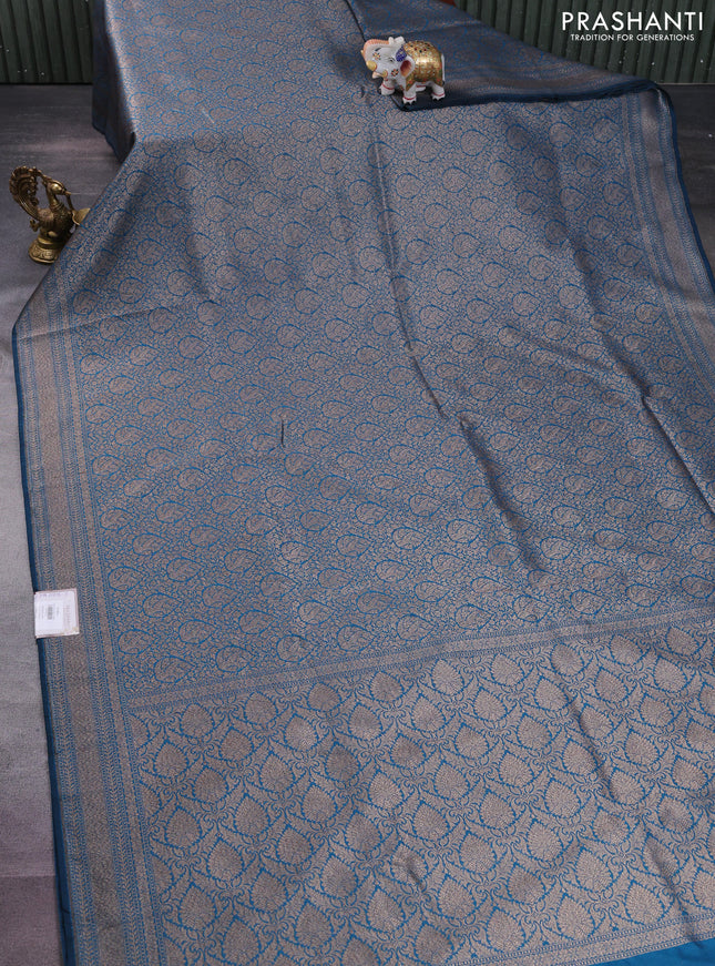 Banarasi semi silk saree cs blue with allover thread & zari weaves and woven border
