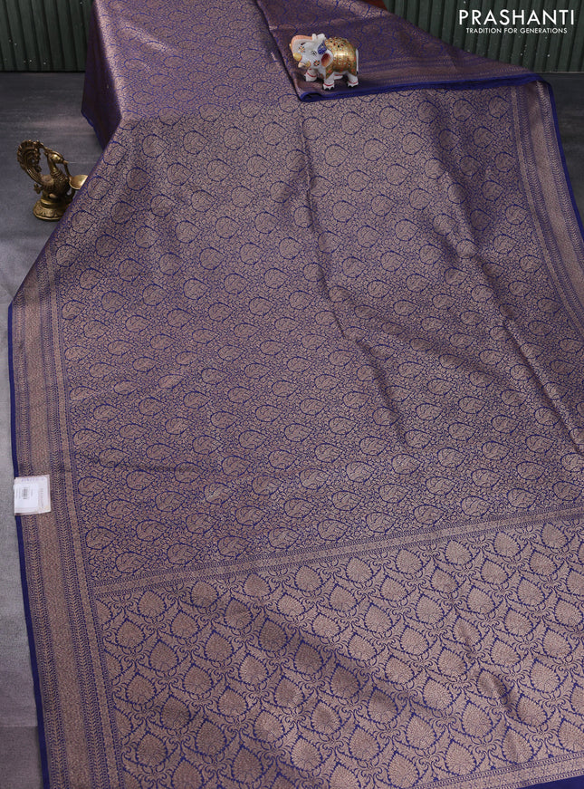 Banarasi semi silk saree blue with allover thread & zari weaves and woven border