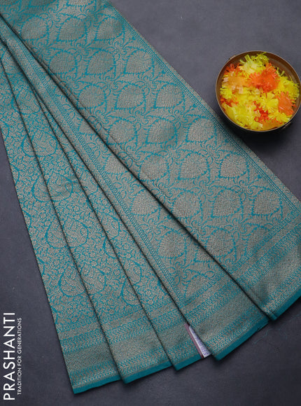 Banarasi semi silk saree teal green with allover thread & zari weaves and woven border
