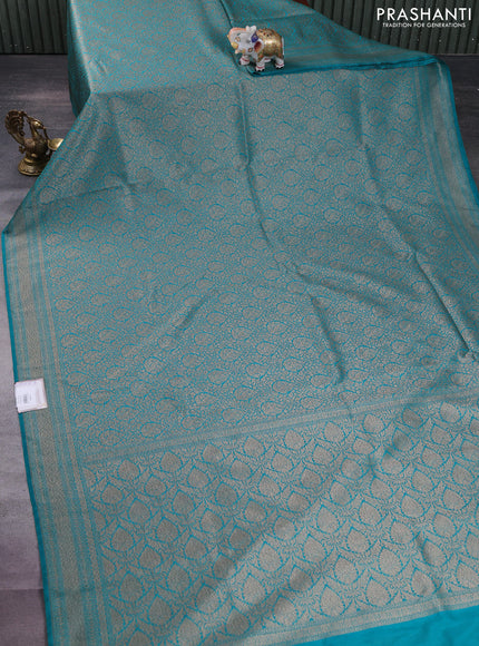 Banarasi semi silk saree teal green with allover thread & zari weaves and woven border