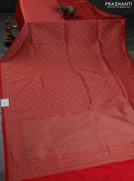 Banarasi semi silk saree red with allover thread & zari weaves and woven border