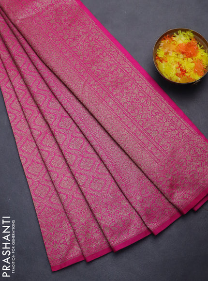 Banarasi semi silk saree pink with allover thread & zari weaves and woven border