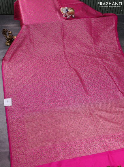 Banarasi semi silk saree pink with allover thread & zari weaves and woven border