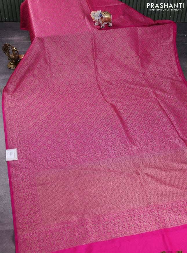 Banarasi semi silk saree pink with allover thread & zari weaves and woven border