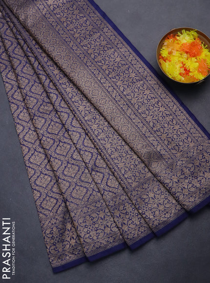 Banarasi semi silk saree navy blue with allover thread & zari weaves and woven border