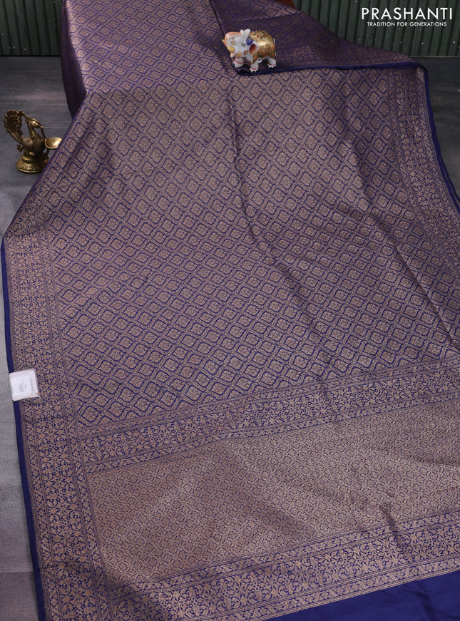 Banarasi semi silk saree navy blue with allover thread & zari weaves and woven border