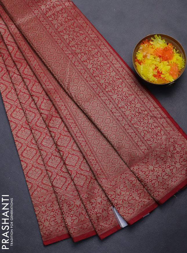 Banarasi semi silk saree maroon with allover thread & zari weaves and woven border
