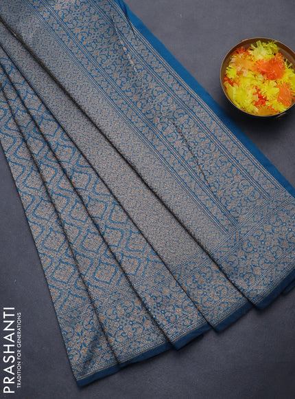 Banarasi semi silk saree cs blue with allover thread & zari weaves and woven border