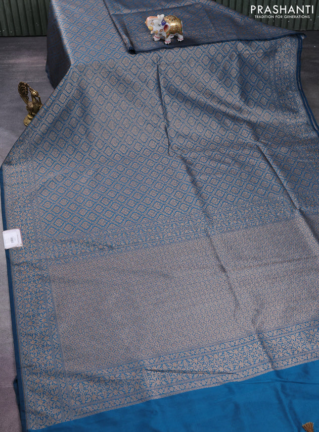 Banarasi semi silk saree cs blue with allover thread & zari weaves and woven border