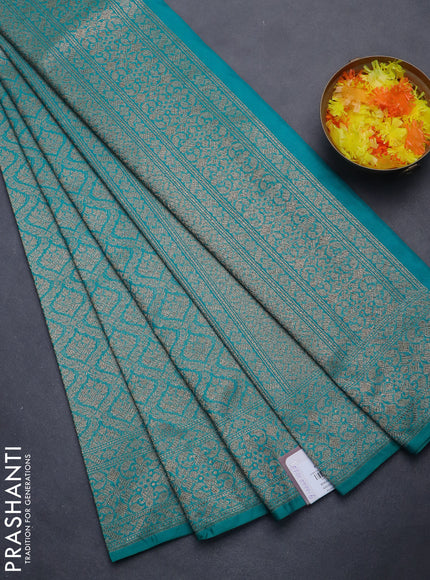 Banarasi semi silk saree teal green with allover thread & zari weaves and woven border