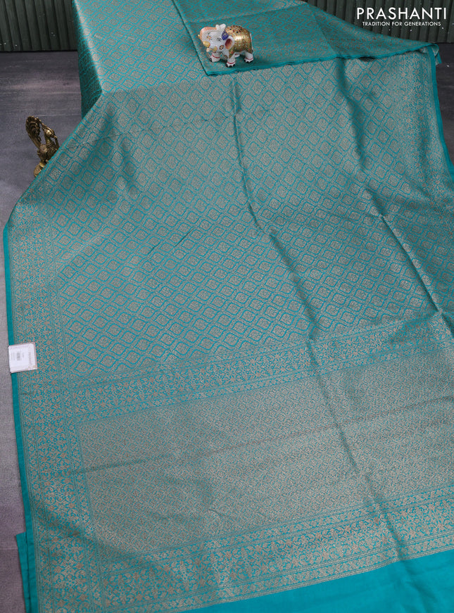 Banarasi semi silk saree teal green with allover thread & zari weaves and woven border
