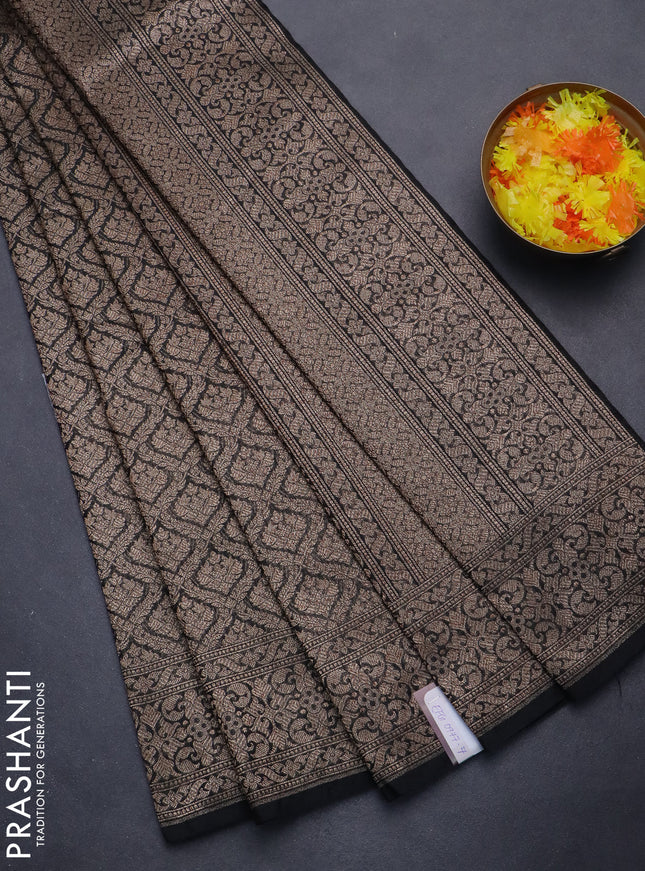Banarasi semi silk saree black with allover thread & zari weaves and woven border