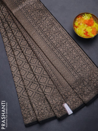 Banarasi semi silk saree black with allover thread & zari weaves and woven border