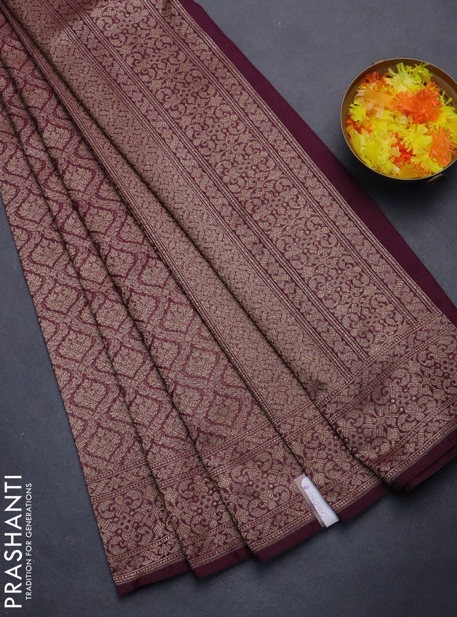 Banarasi semi silk saree wine shade with allover thread & zari weaves and woven border