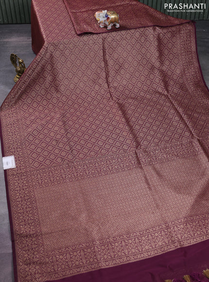 Banarasi semi silk saree wine shade with allover thread & zari weaves and woven border