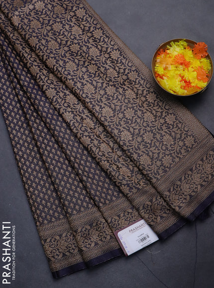 Banarasi semi silk saree navy blue with allover thread & zari woven butta weaves and woven border