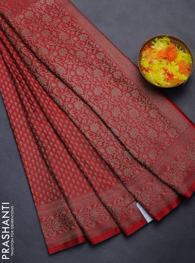 Banarasi semi silk saree red with allover thread & zari woven butta weaves and woven border