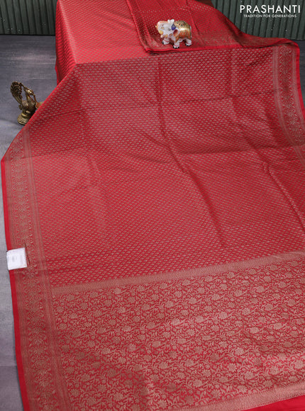 Banarasi semi silk saree red with allover thread & zari woven butta weaves and woven border