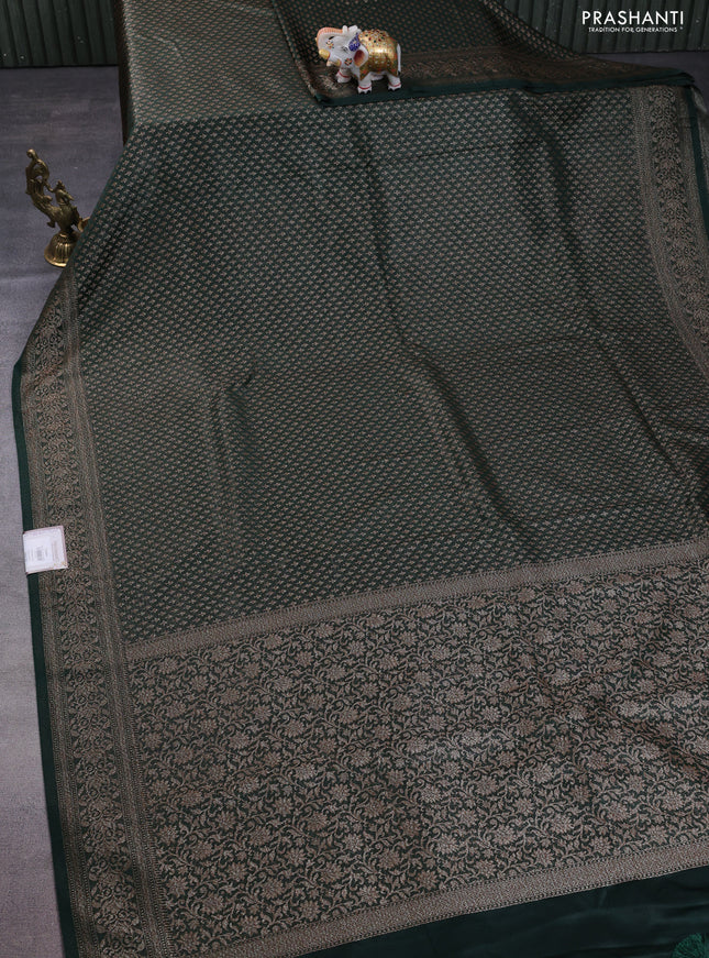 Banarasi semi silk saree green with allover thread & zari woven butta weaves and woven border