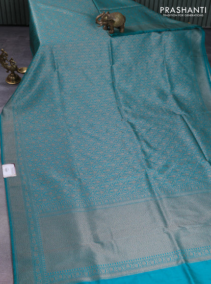 Banarasi semi silk saree teal green with allover thread & zari weaves and woven border