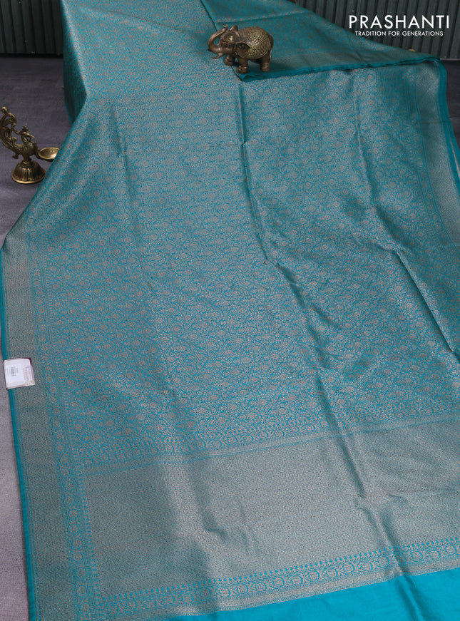 Banarasi semi silk saree teal green with allover thread & zari weaves and woven border