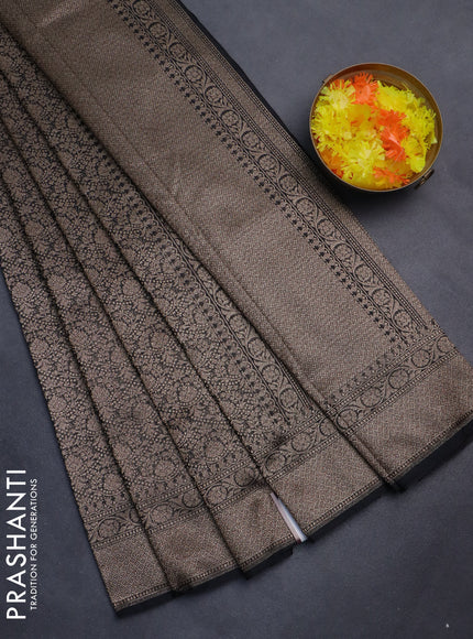 Banarasi semi silk saree black with allover thread & zari weaves and woven border
