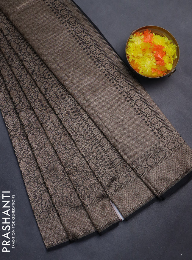 Banarasi semi silk saree black with allover thread & zari weaves and woven border