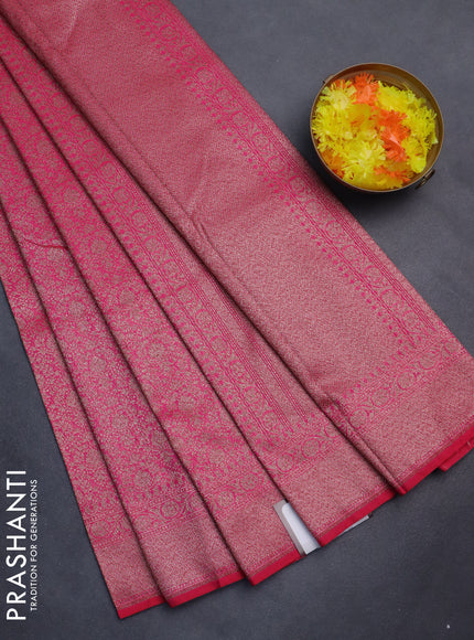 Banarasi semi silk saree pink with allover thread & zari weaves and woven border