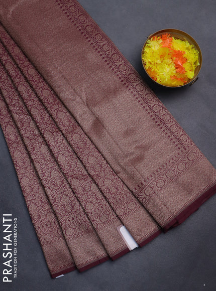 Banarasi semi silk saree wine shade with allover thread & zari weaves and woven border
